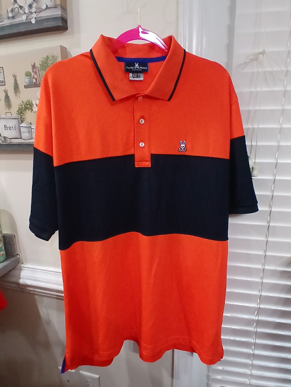Psycho Bunny Orange/Blue Colorblock Short Sleeve Collared Logo Polo